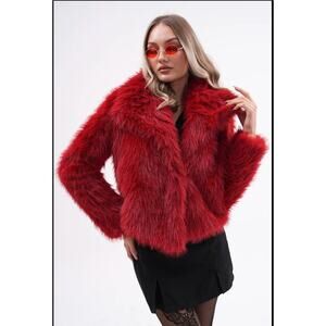 Vintage Lucky 13 Apparel Cropped Faux Fur Bomber Jacket Goth Red XL Retro Rave